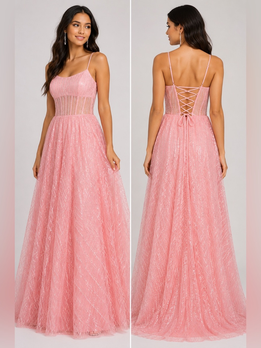 Say Yes Pink Glitter Sequin Corset Lace Up Prom Ball Gown Size 0